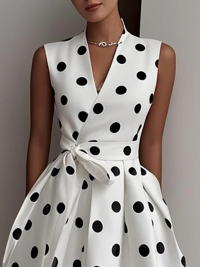 Sleeveless Polka Dot A-Line Dress