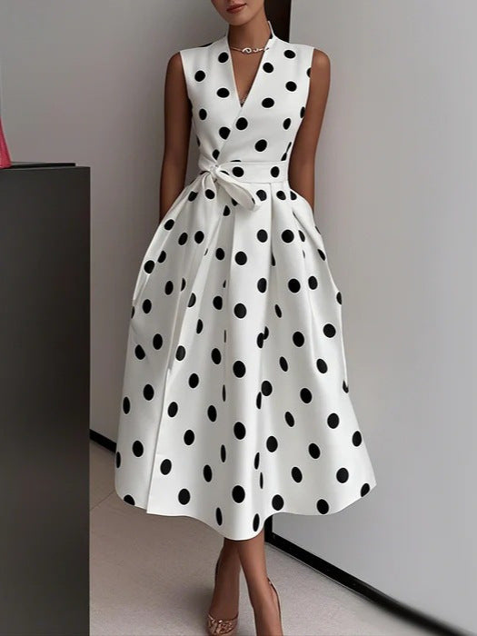 Sleeveless Polka Dot A-Line Dress
