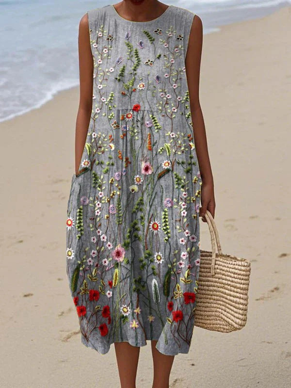 Sleeveless Printed A-line Long Dress