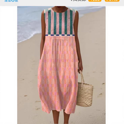 Sleeveless Printed A-line Long Dress