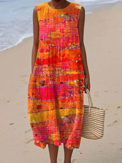 Sleeveless Printed A-line Long Dress
