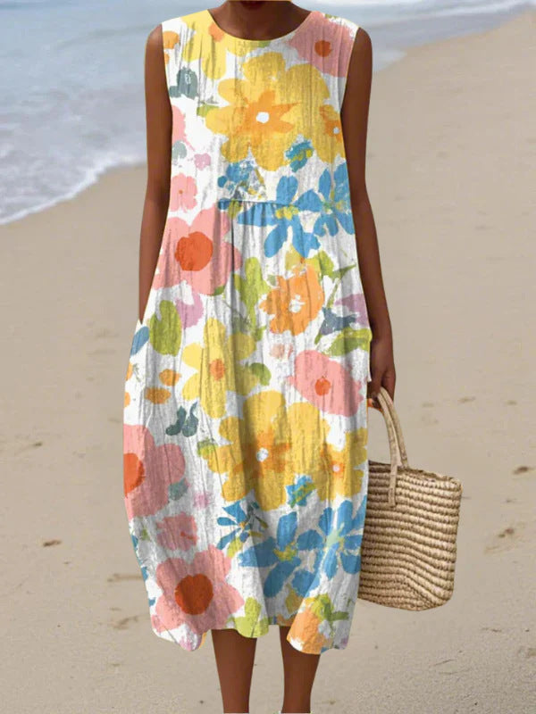 Sleeveless Printed A-line Long Dress