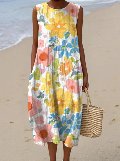 Sleeveless Printed A-line Long Dress