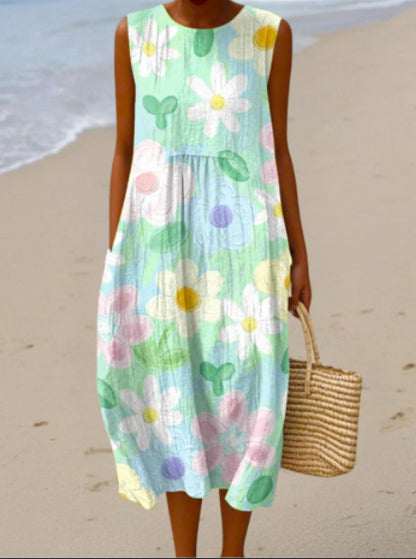 Sleeveless Printed A-line Long Dress