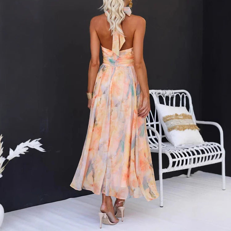 Sleeveless Printed Backless Dress
