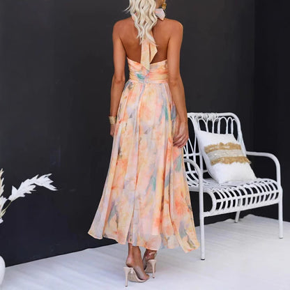 Sleeveless Printed Backless Dress