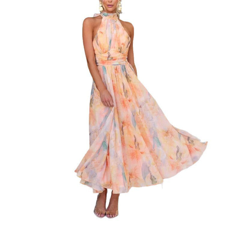 Sleeveless Printed Backless Dress