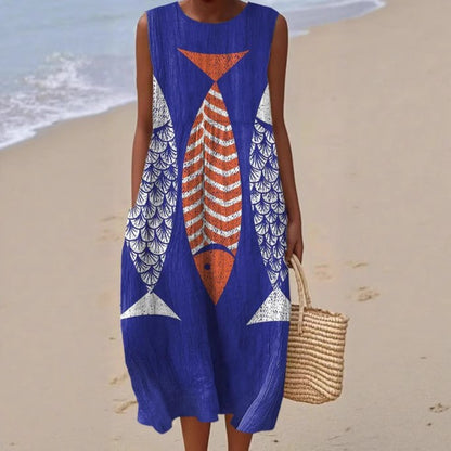 Sleeveless Printed Long Dress