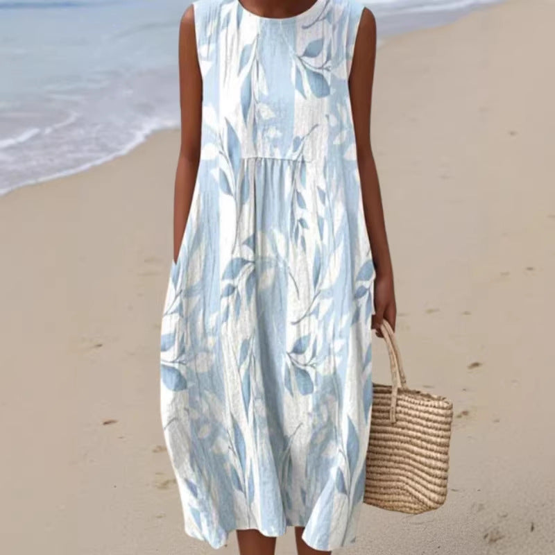 Sleeveless Printed Long Dress