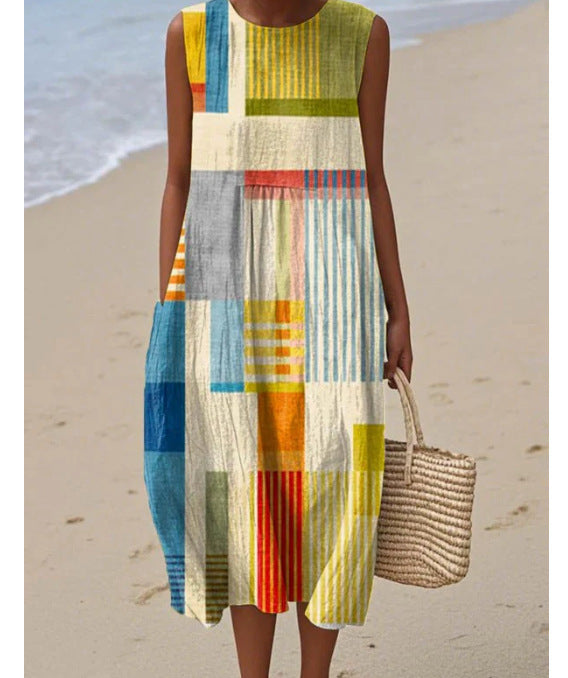 Sleeveless Printed Long Dress