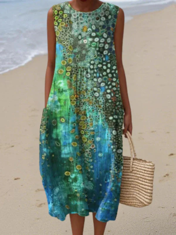 Sleeveless Printed Long Dress