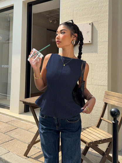 Sleeveless Ruffled Hem Backless Top