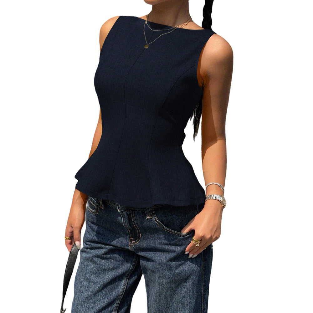 Sleeveless Ruffled Hem Backless Top