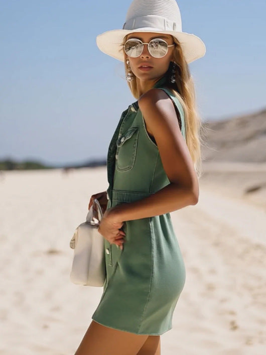 Sleeveless shirt mini skirt
