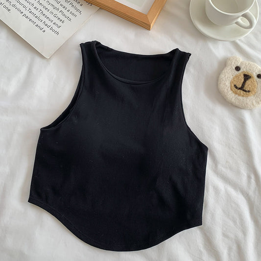 Sleeveless short solid-color top, a base layer for hot girls