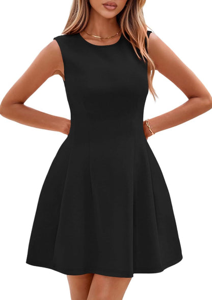 Sleeveless Solid Color Pleated Dress