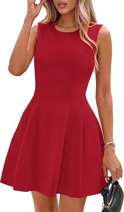 Sleeveless Solid Color Pleated Dress