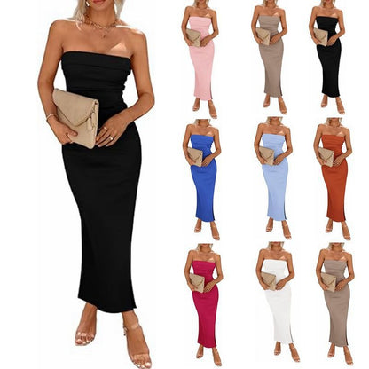 Sleeveless Solid Color Tube Top Long Dress