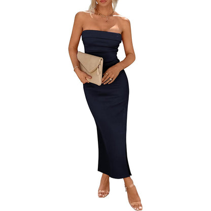 Sleeveless Solid Color Tube Top Long Dress