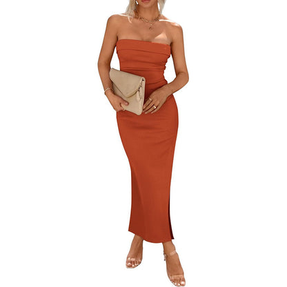Sleeveless Solid Color Tube Top Long Dress
