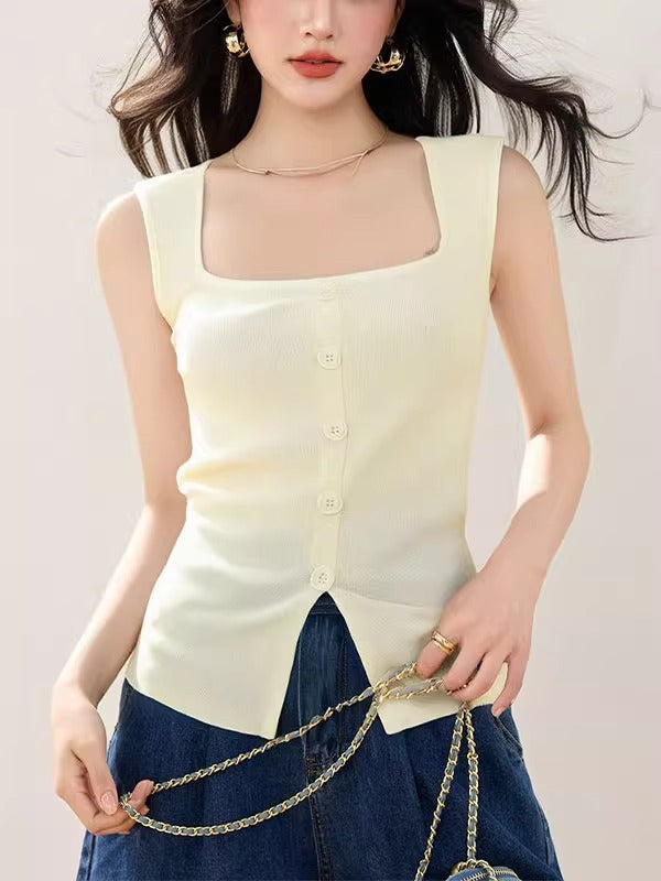 Sleeveless Square Neck Knit Camisole Top