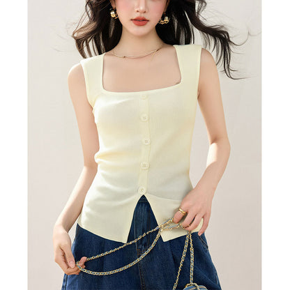 Sleeveless Square Neck Knit Camisole Top
