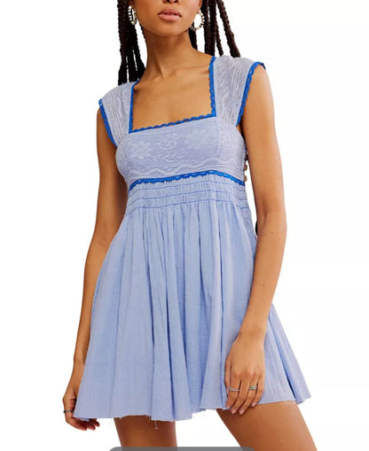 Sleeveless Square Neck Pleated Backless Mini Dress