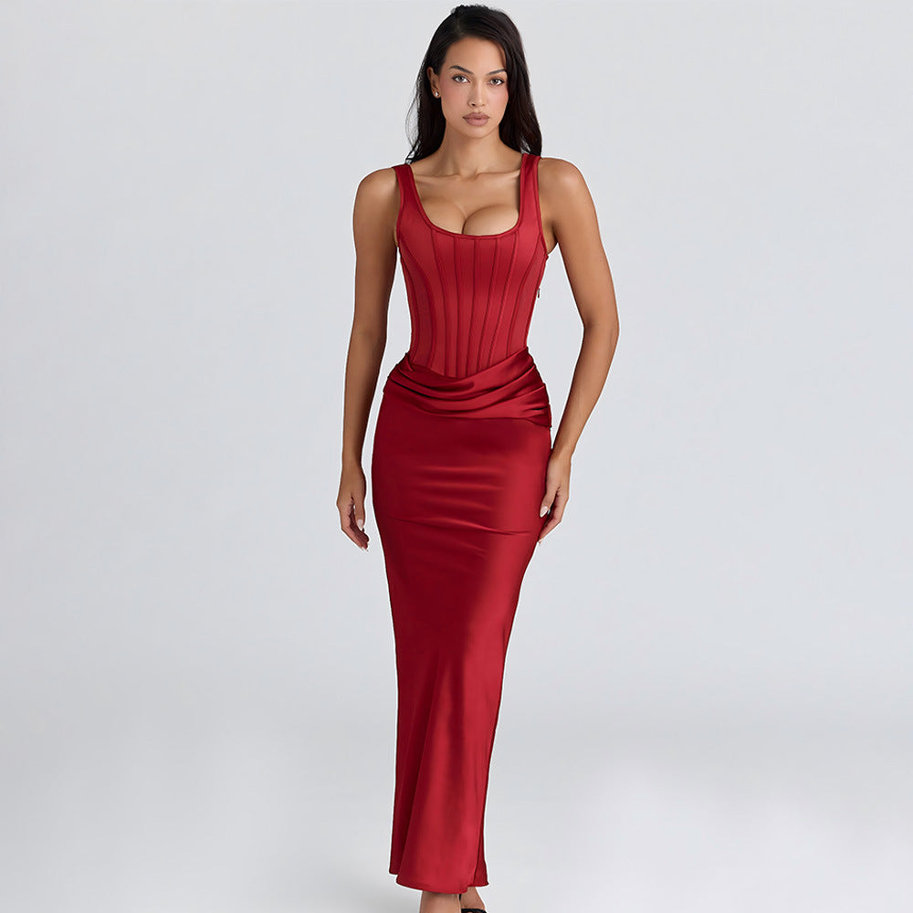 Sleeveless Square Neck Pleated Dress