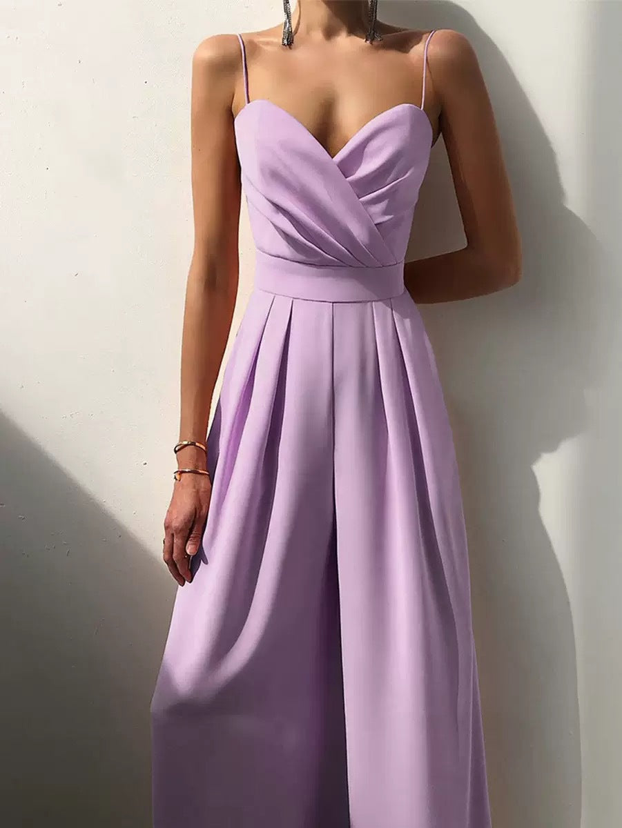 Sleeveless Strapless Jumpsuit with Straight Leg