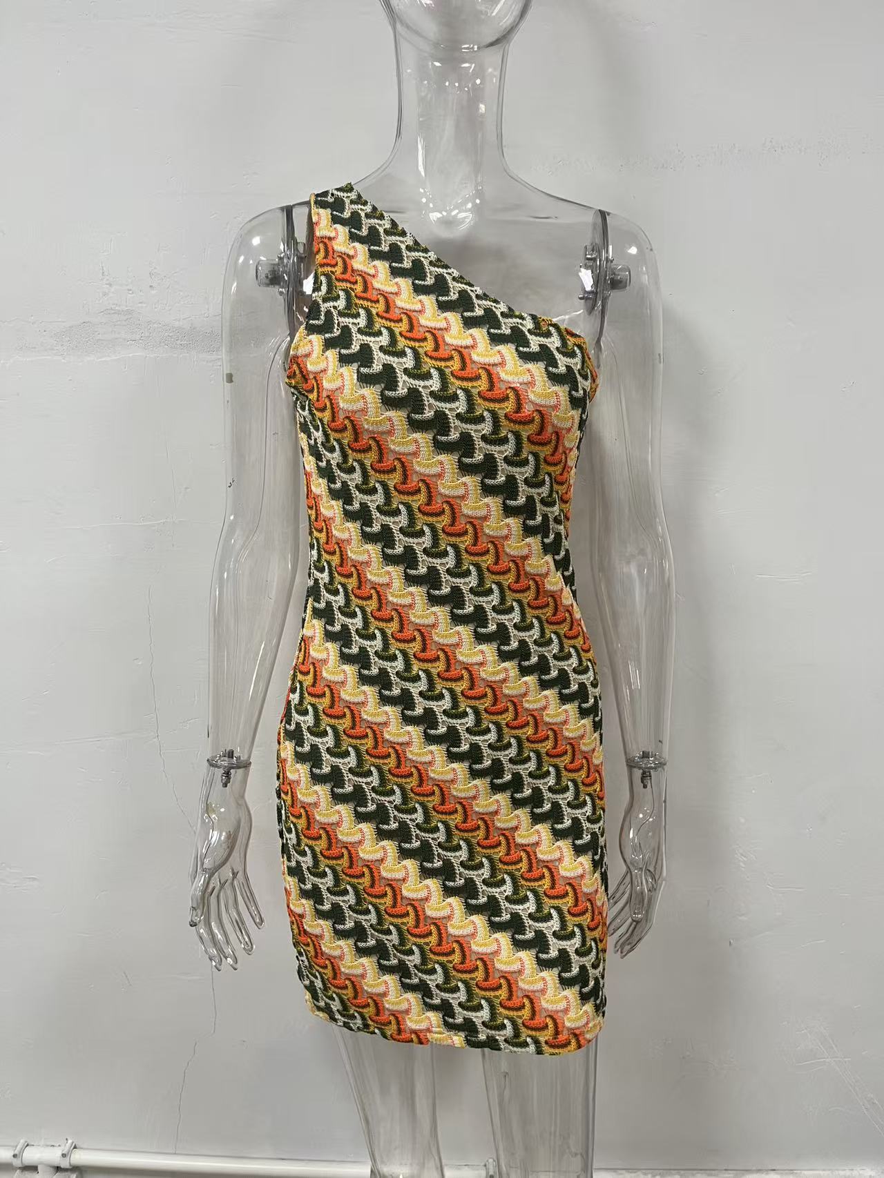Sleeveless Striped One-Shoulder Knitted Dress
