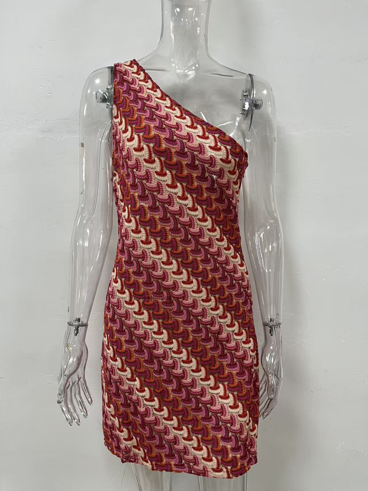 Sleeveless Striped One-Shoulder Knitted Dress
