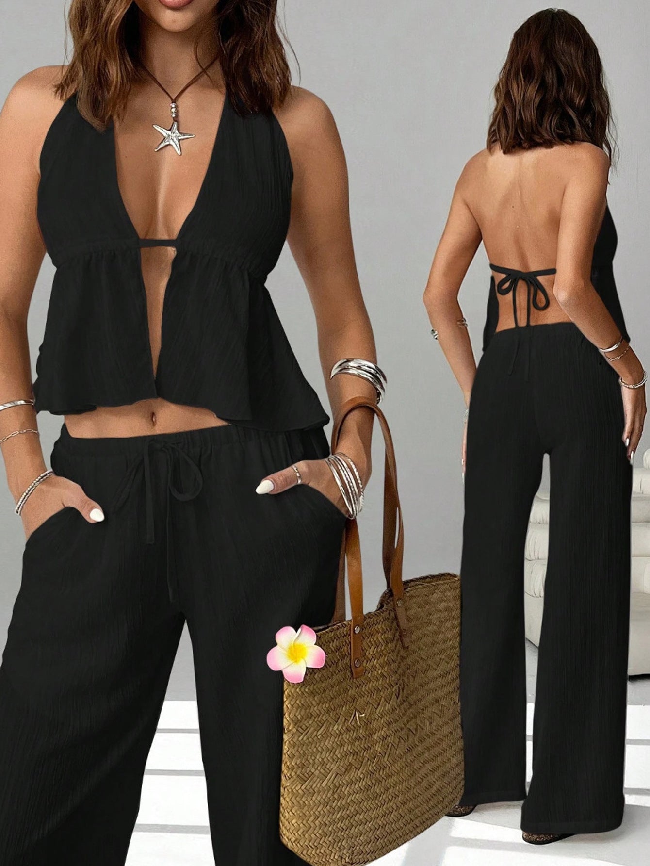 Sleeveless tank top fitted set