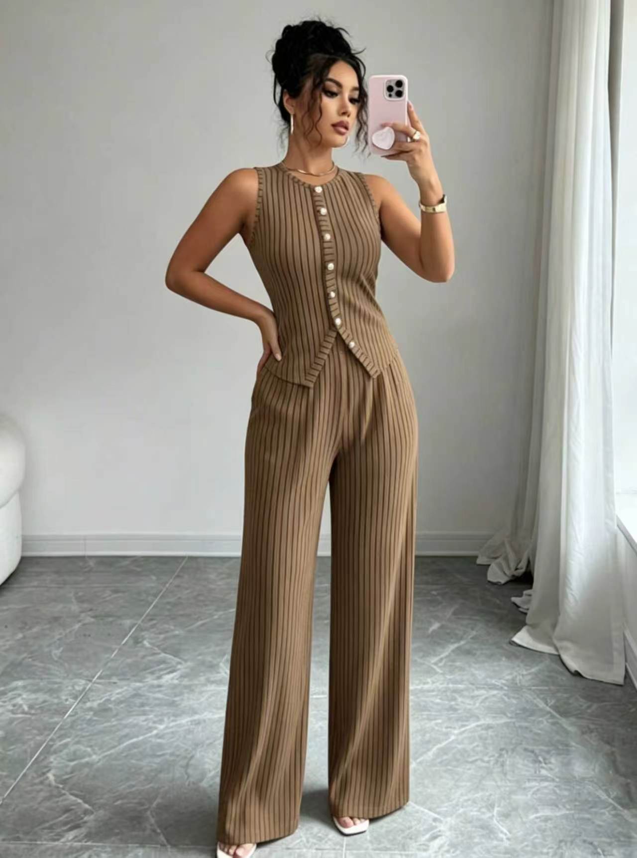 Sleeveless Top and Wide-Leg Pants Set