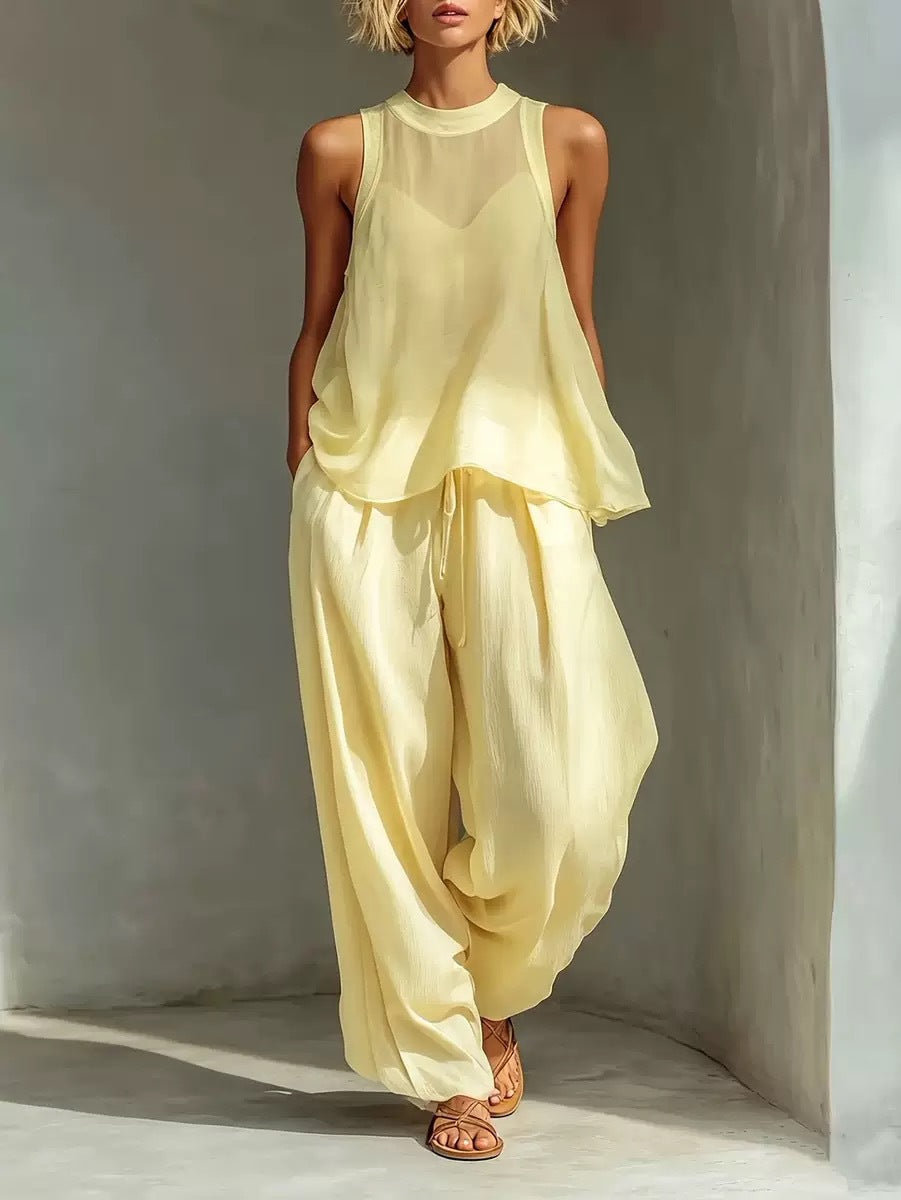 Sleeveless Top and Wide-Leg Pants Set