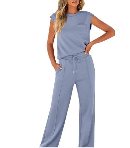 Sleeveless Top High Waist Wide Leg Pants Women's
