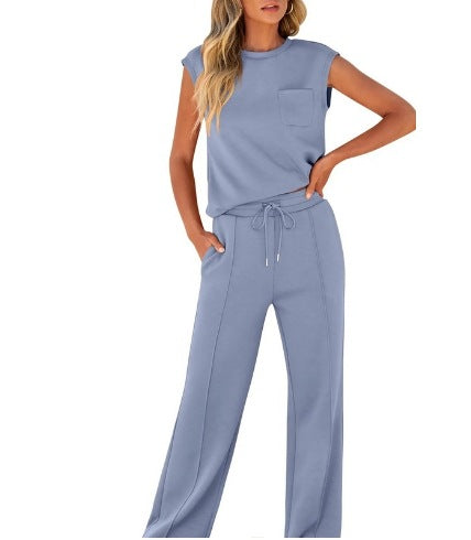 Sleeveless Top High Waist Wide Leg Pants Women's