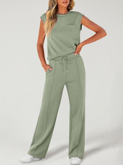 Sleeveless Top High Waist Wide Leg Pants Women's