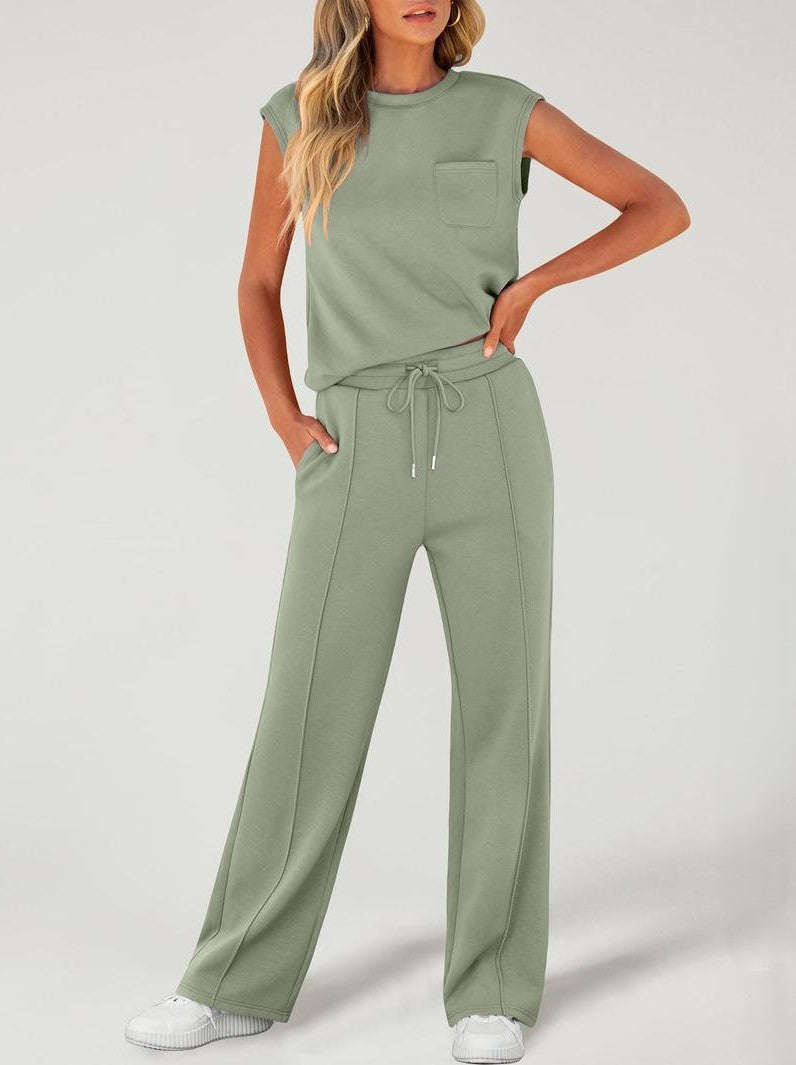 Sleeveless Top High Waist Wide Leg Pants Women's