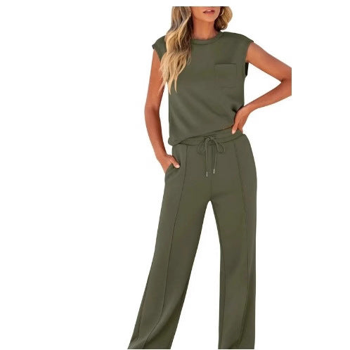 Sleeveless Top High Waist Wide Leg Pants Women's