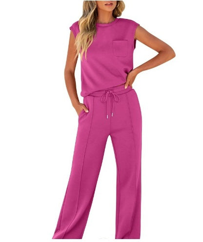 Sleeveless Top High Waist Wide Leg Pants Women's