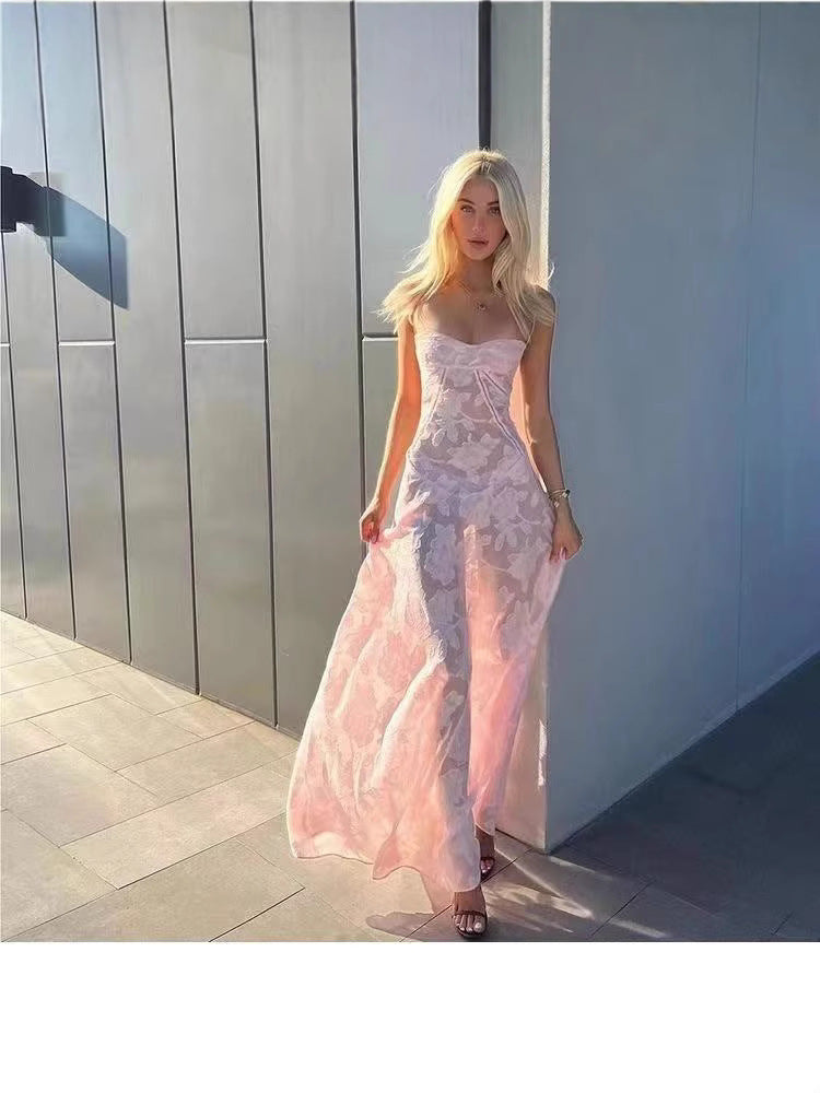 Sleeveless Tube Top Dress with Floral Design