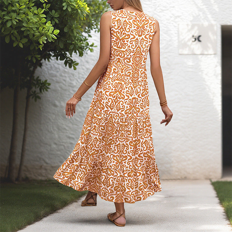 Sleeveless V-Neck Abstract Print Dress