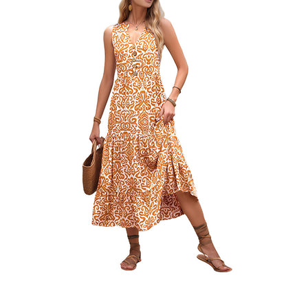 Sleeveless V-Neck Abstract Print Dress