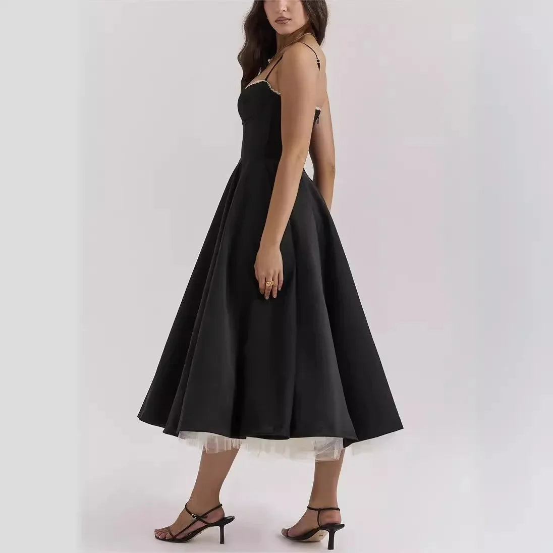Sleeveless V Neck Camisole Dress Puff Skirt Maxi Style