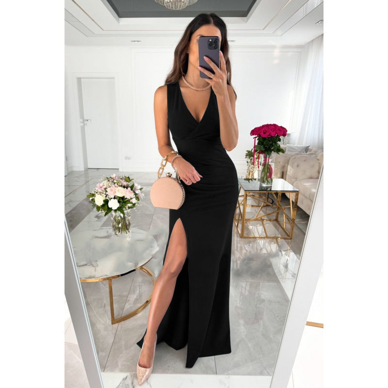 Sleeveless V-Neck Slit Dress