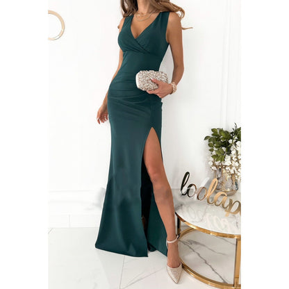 Sleeveless V-Neck Slit Dress