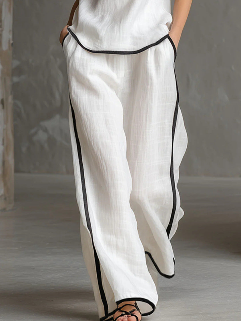 Sleeveless V-Neck Top and Wide-Leg Pants