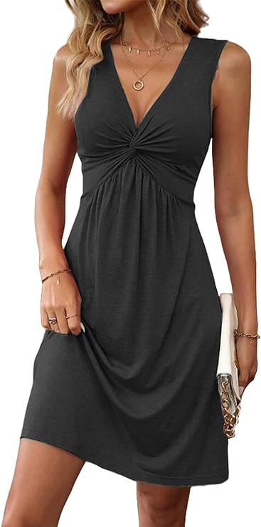 Sleeveless V-Neck Twist Waist Dress
