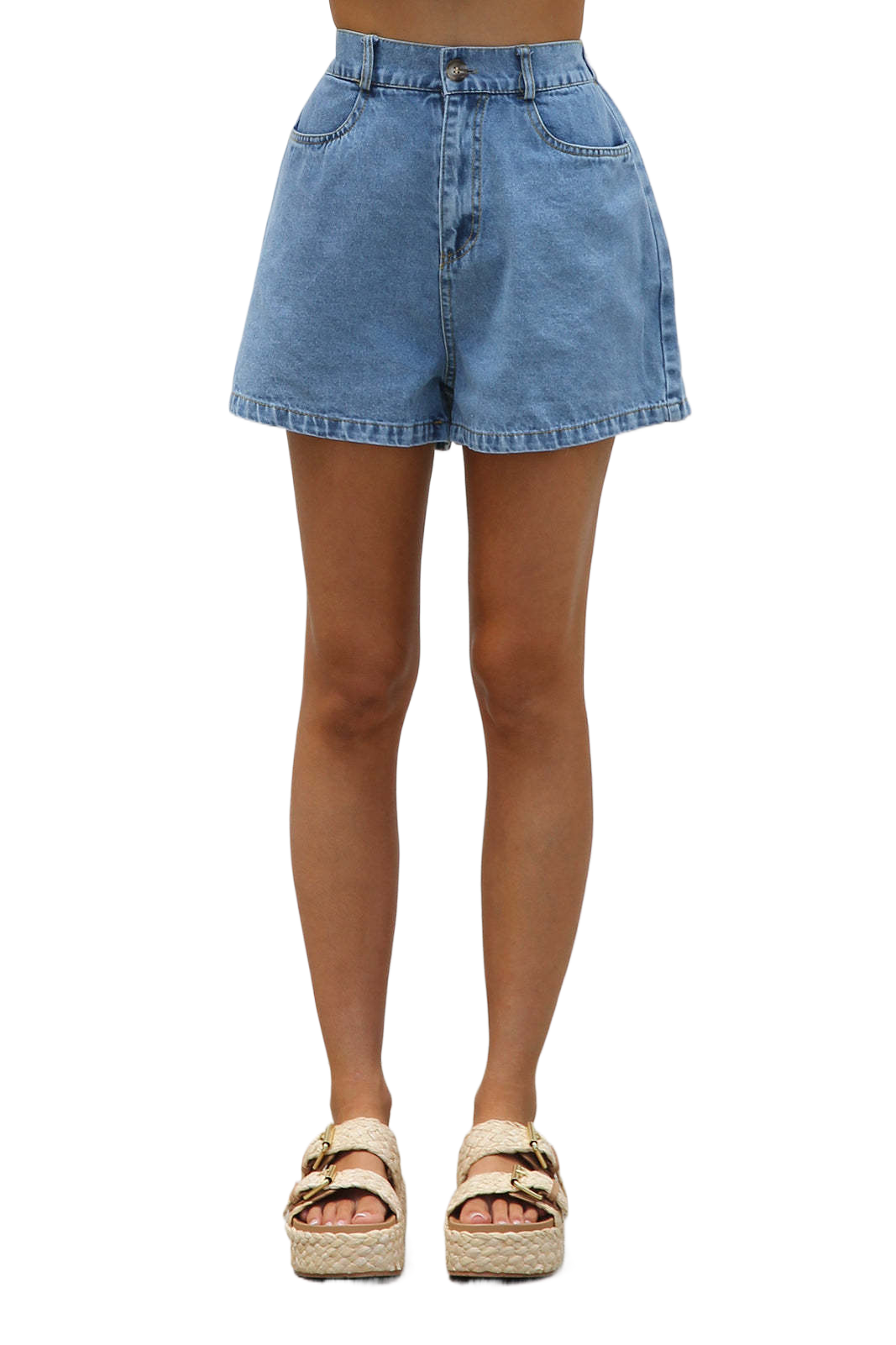 Sleeveless Waist High Waist Loose Denim Shorts Suit