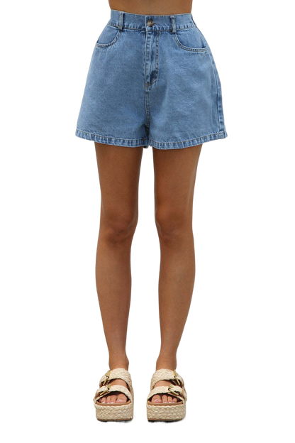 Sleeveless Waist High Waist Loose Denim Shorts Suit